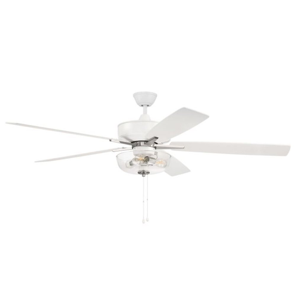 Craftmade 60" Super Pro 101 Ceiling Fan With Blades And Integrated Light Kit In White / Polished Nickel And Clear Glass
