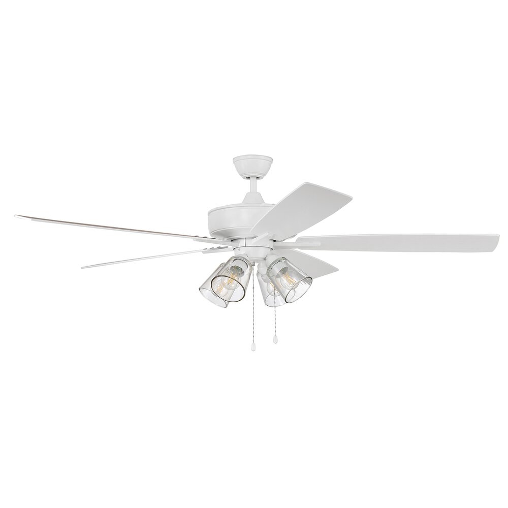 Craftmade 60" Super Pro Fan With 4 Light Kit And Blades In White And Clear Glass