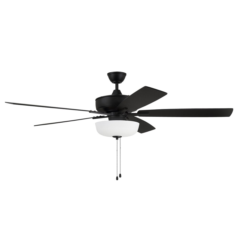 Craftmade 60" Super Pro Fan With Light Kit And Blades In Flat Black And Frost White Glass