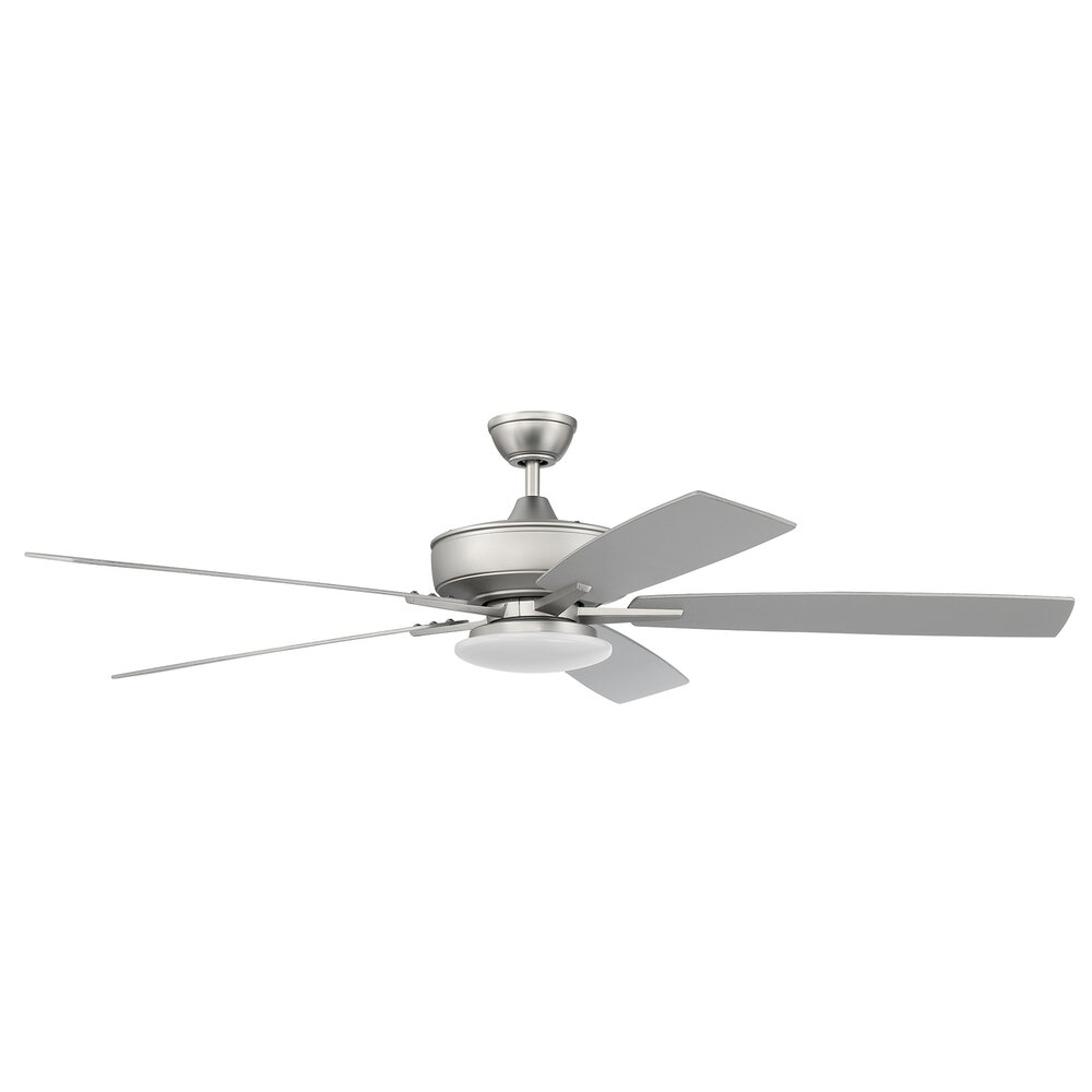 Craftmade 60" Super Pro Fan With Low Profile Light Kit And Blades In Brushed Satin Nickel And Frost White Acrylic Fixture