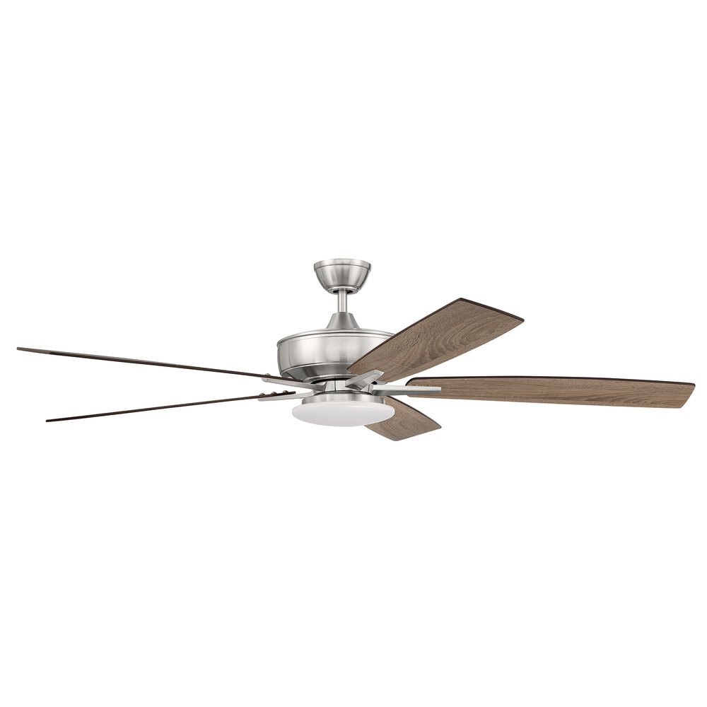 Craftmade 60" Super Pro Fan With Low Profile Light Kit And Blades In Brushed Polished Nickel And Frost White Acrylic Fixture