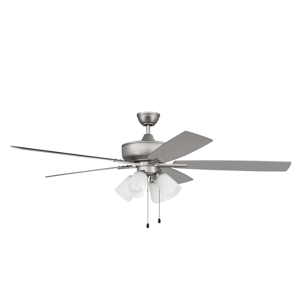 Craftmade 60" Super Pro Fan With 4 Light Kit And Blades In Brushed Satin Nickel And Frost White Glass