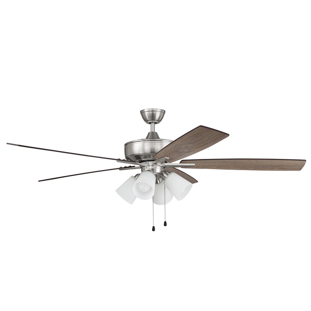 Craftmade 60" Super Pro Fan With 4 Light Kit And Blades In Brushed Polished Nickel And Frost White Glass