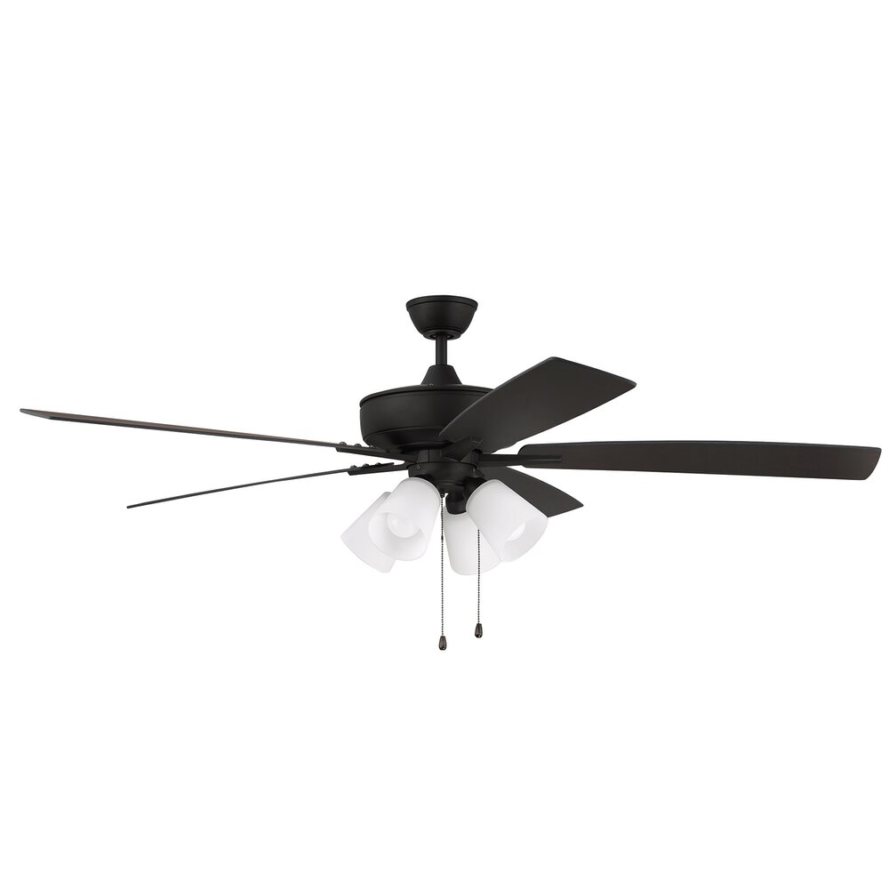 Craftmade 60" Super Pro Fan With 4 Light Kit And Blades In Espresso And Frost White Glass