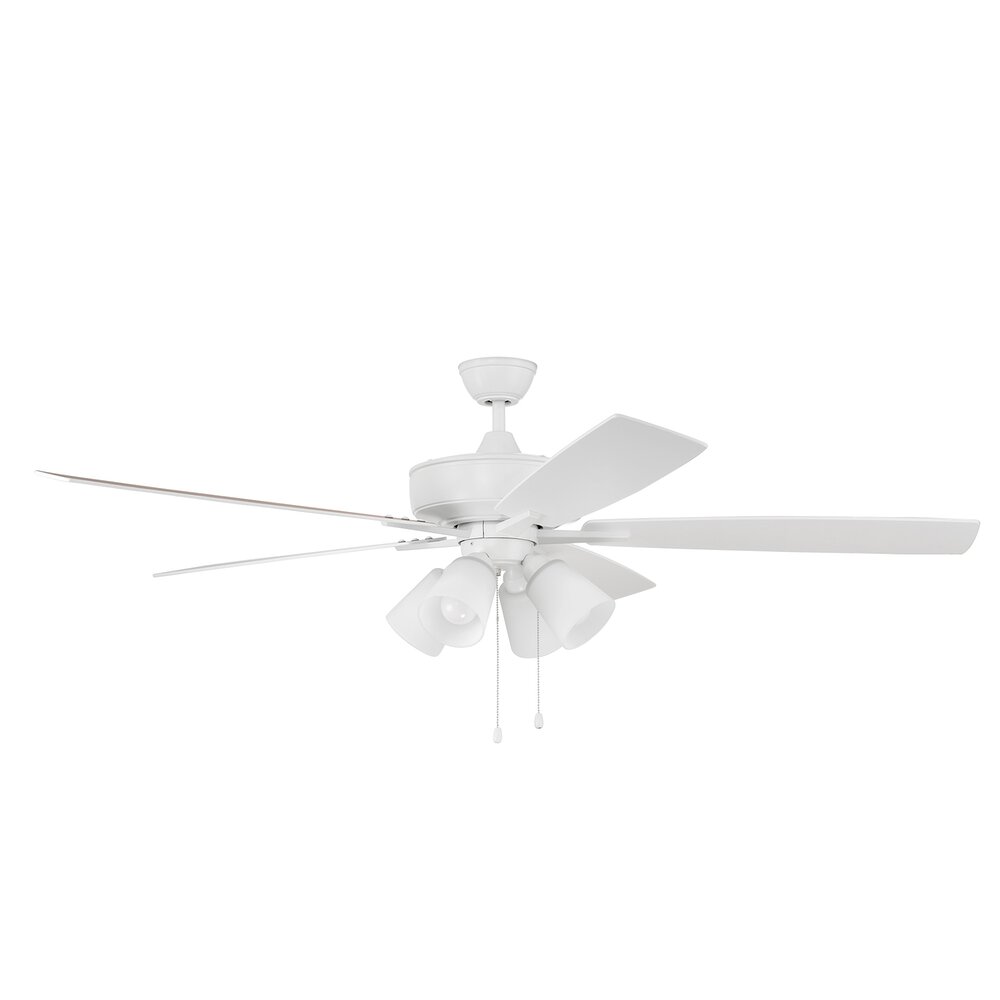 Craftmade 60" Super Pro Fan With 4 Light Kit And Blades In White And Frost White Glass
