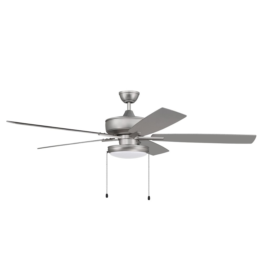 Craftmade 60" Super Pro Fan With Slim Pan Light Kit And Blades In Brushed Satin Nickel And Frost White Acrylic Fixture