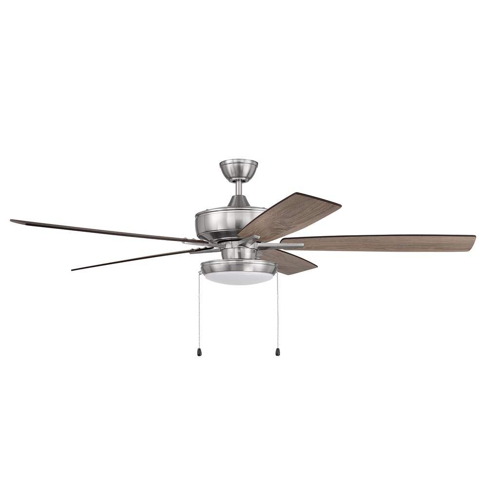 Craftmade 60" Super Pro Fan With Slim Pan Light Kit And Blades In Brushed Polished Nickel And Frost White Acrylic Fixture