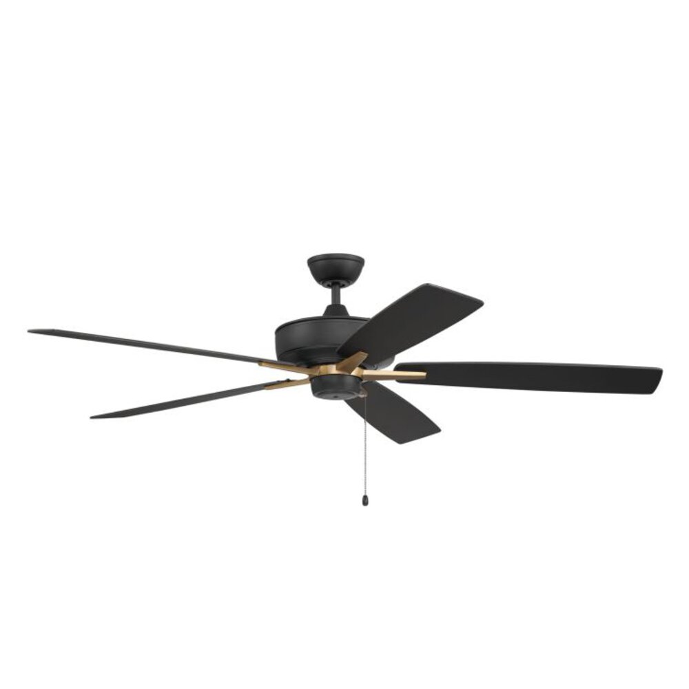 Craftmade 60" Super Pro Ceiling Fan With Blades In Flat Black/Satin Brass