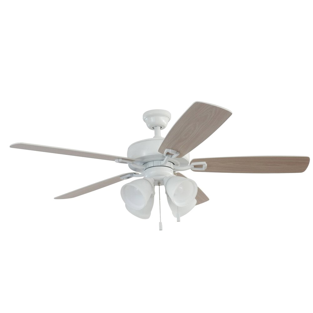 Craftmade 52" Ceiling Fan With Blades And Light Kit In White And Frost White Glass