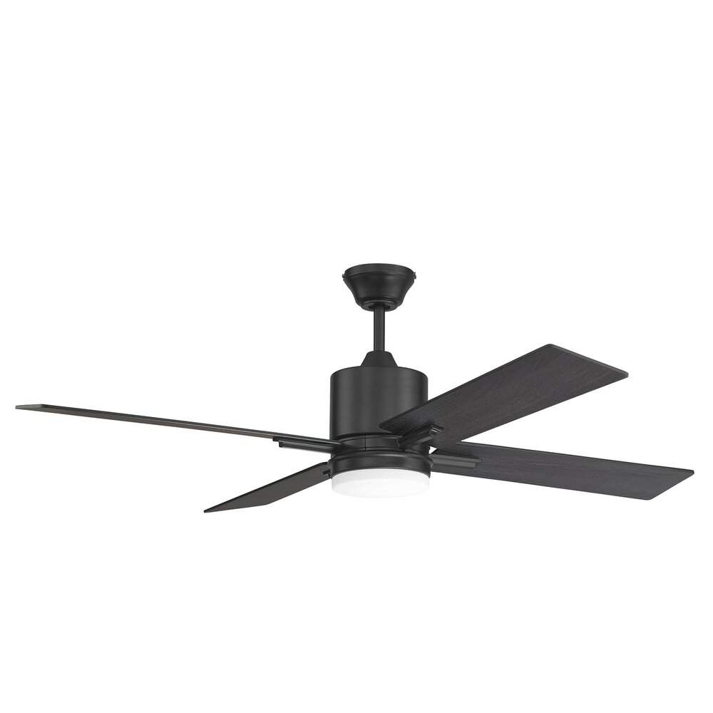 Craftmade 52" Ceiling Fan With Blades Light Kit And Wall Control In Flat Black And Frost White Glass