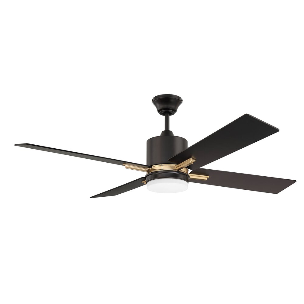 Craftmade 52" Ceiling Fan With Blades Light Kit And Wall Control In Flat Black/Satin Brass And Frost White Glass