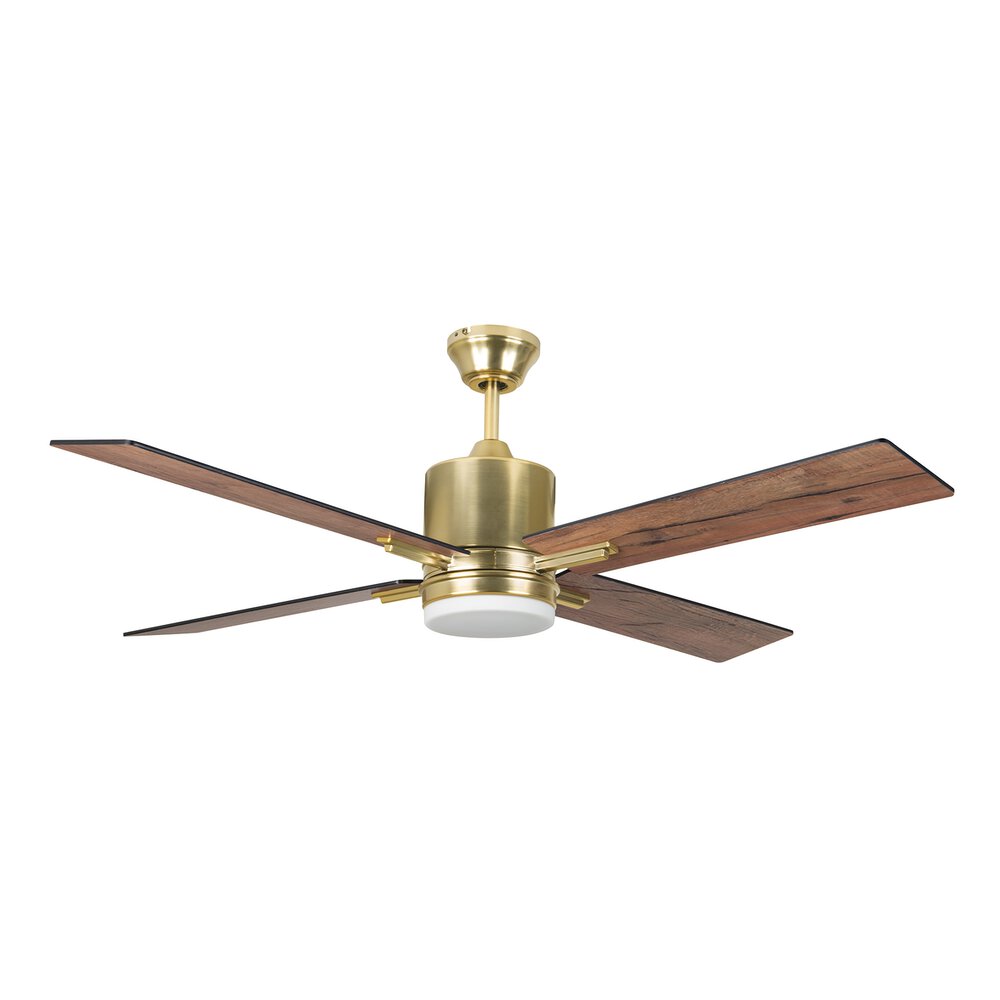 Craftmade 52" Ceiling Fan With Blades Light Kit And Wall Control In Satin Brass And Frost White Glass