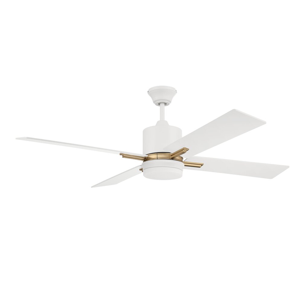 Craftmade 52" Ceiling Fan With Blades Light Kit And Wall Control In White/Satin Brass And Frost White Glass