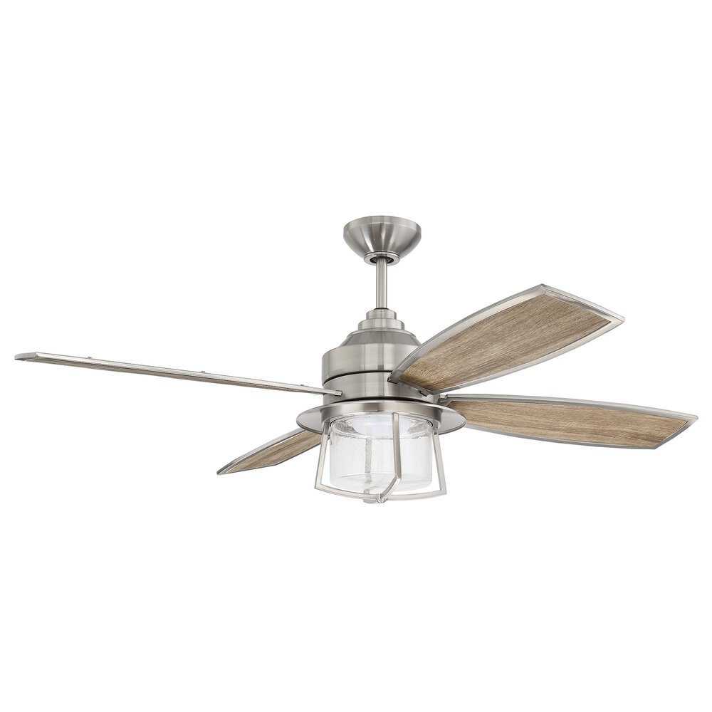 Craftmade 52" Ceiling Fan With Blades And Light Kit In Brushed Polished Nickel And Clear Glass