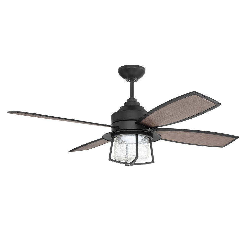 Craftmade 52" Ceiling Fan With Blades And Light Kit In Flat Black And Clear Glass