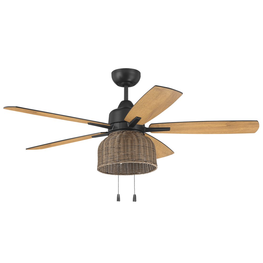 Craftmade 52" Woven Indoor/Outdoor Fan in Flat Black with Flat Black/Pecan Blades