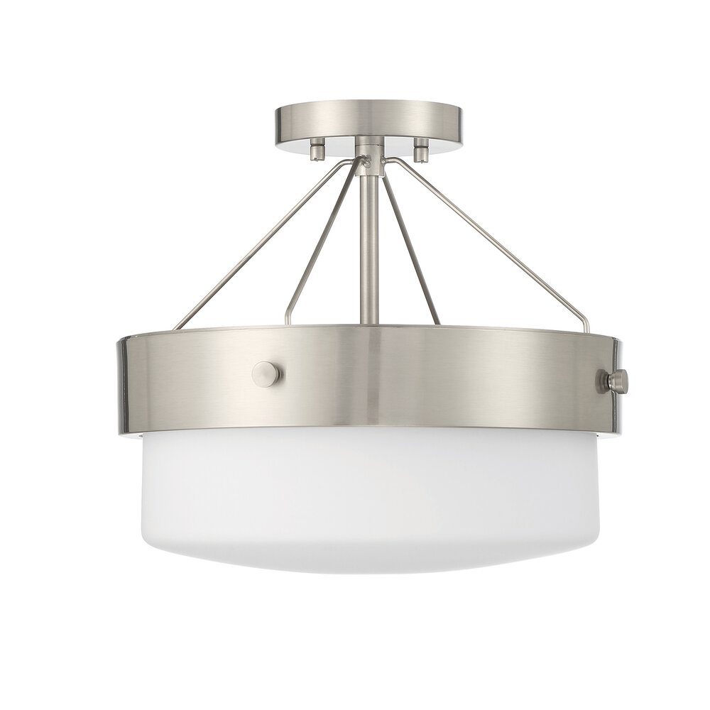 Craftmade 2 Light Convertible Semi Flush In Brushed Polished Nickel/Whiskey Barrel And Frost White Glass