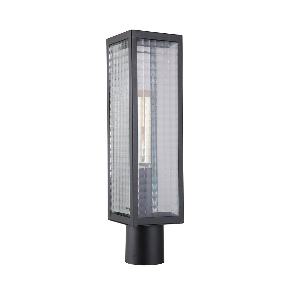 Craftmade 1 Light Large Post Mount In Midnight And Square Patterned Glass