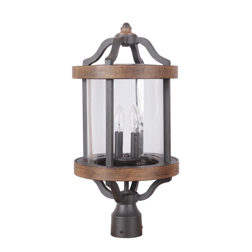 Craftmade 2 Light Post Mount In Textured Black / Whiskey Barrel And Clear Glass