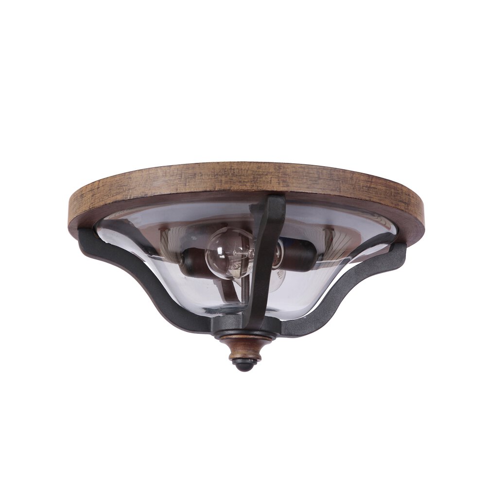 Craftmade 2 Light Flushmount In Textured Black / Whiskey Barrel And Clear Glass