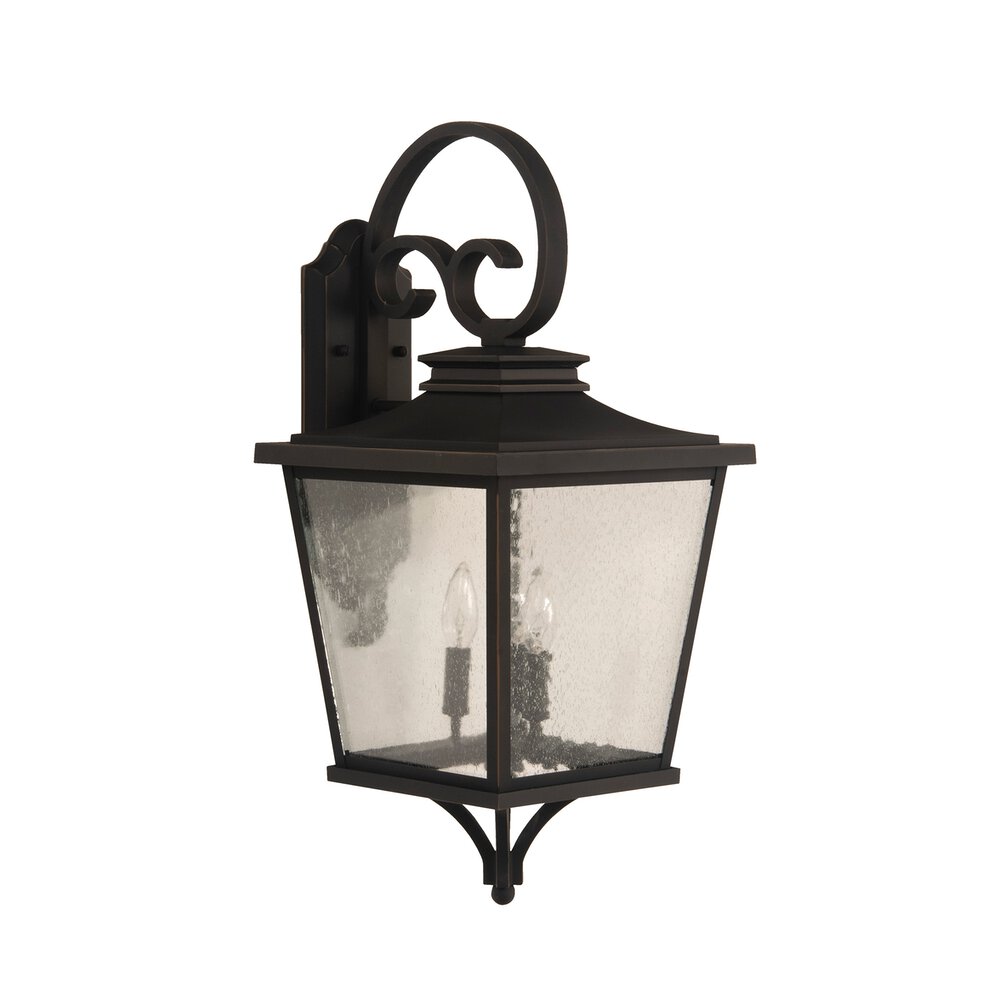 Craftmade Large 3 Light Outdoor Lantern In Dark Bronze Gilded And Seeded Glass