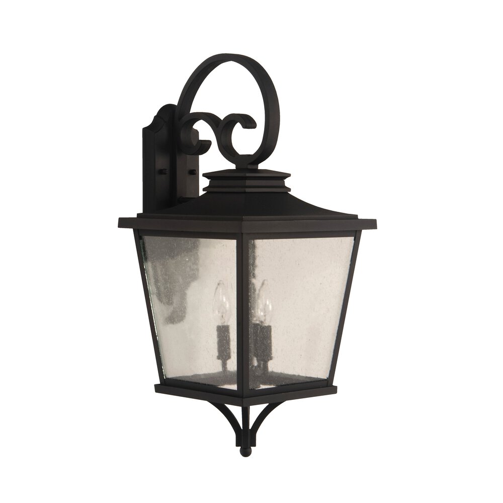 Craftmade Large 3 Light Outdoor Lantern In Matte Black And Seeded Glass