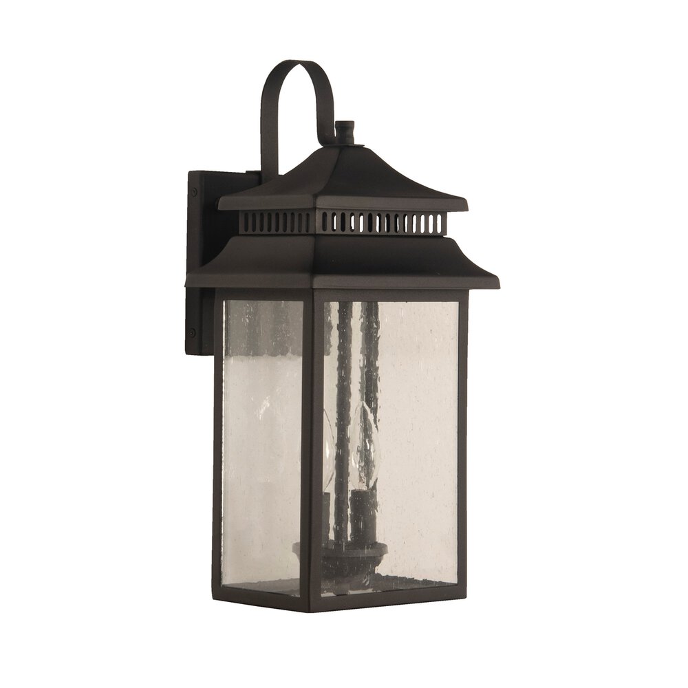 Craftmade Medium 2 Light Outdoor Lantern In Matte Black And Seeded Glass