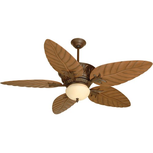 Craftmade 54" Ceiling Fan in Aged Bronze with Outdoor Tropic Isle Blades in Light Oak and Optional Light Kit