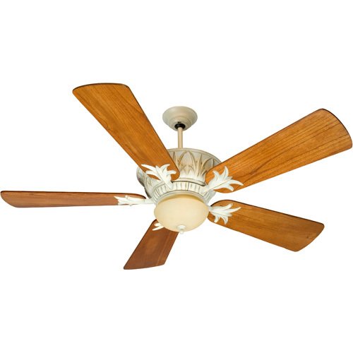 Craftmade 54" Ceiling Fan in Antique White Distressed with Premier Blades in Distressed Teak and Light Kit