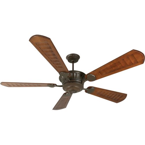 Craftmade 70" Ceiling Fan in Aged Bronze with Custom Carved Blades in Scalloped Walnut