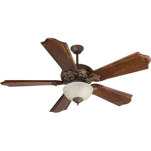 Craftmade 56" Ceiling Fan in Aged Bronze with Vintage Madera with Custom Carved Blades in Classic Ebony and Optional Light Kit