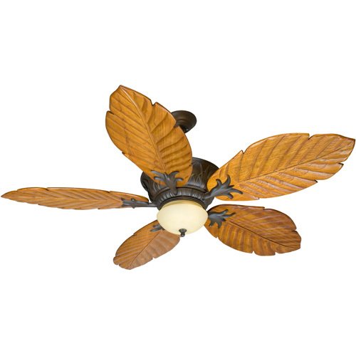 Craftmade 56" Ceiling Fan in Aged Bronze with Tropic Isle Blades in Light Oak Philodendron and Light Kit