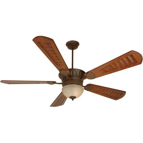 Craftmade 70" Ceiling Fan in Aged Bronze with Custom Carved Blades in Scalloped Walnut and Tea Stained Bowl Light Kit