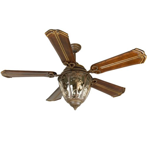 Craftmade 56" Ceiling Fan in Aged Bronze with Custom Carved Blades in Chamberlain Walnut and Integrated Light Kit