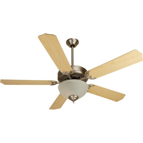 Craftmade 52" CD Ceiling Fan in Brushed Nickel with Contractor Blades in Maple and Light Kit
