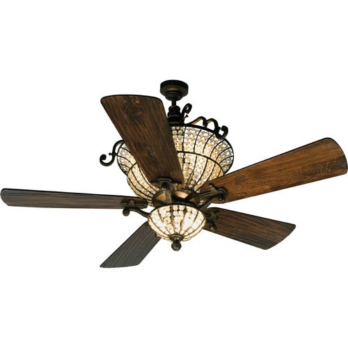 Craftmade 54" Ceiling Fan with Premier Blades in Hand Scraped Walnut and Light Kit in Peruvian