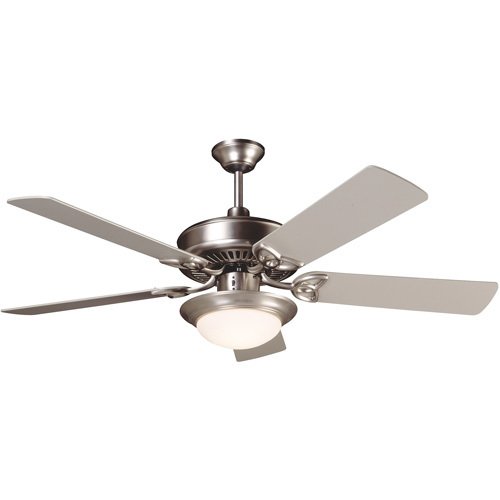 Craftmade 52" Ceiling Fan with Plus Blades and Flushmount Elegance Light Kit in Brushed Nickel with Cased White Glass