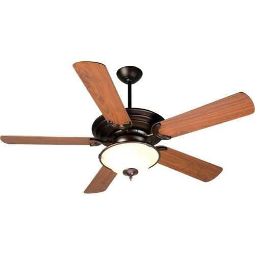 Craftmade 52" Ceiling Fan with Plus Blades in Walnut and Metal Rim Bowl Light Kit in Oiled Bronze with Antique Scavo Glass