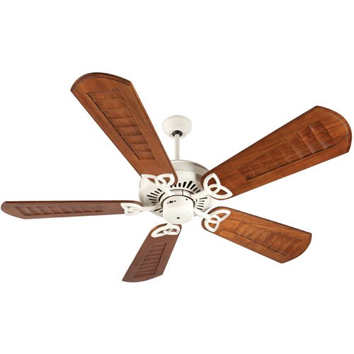 Craftmade 56" Ceiling Fan in Antique White with Custom Carved Blades in Walnut