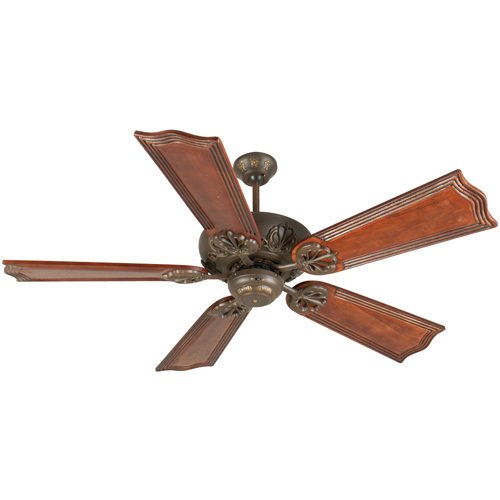 Craftmade 56" Ceiling Fan in Aged Bronze with Custom Carved Blades in Wellington Mahogany