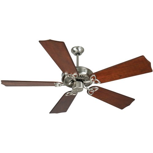 Craftmade 56" Ceiling Fan in Stainless Steel with Custom Carved Blades in Traditional Mahogany
