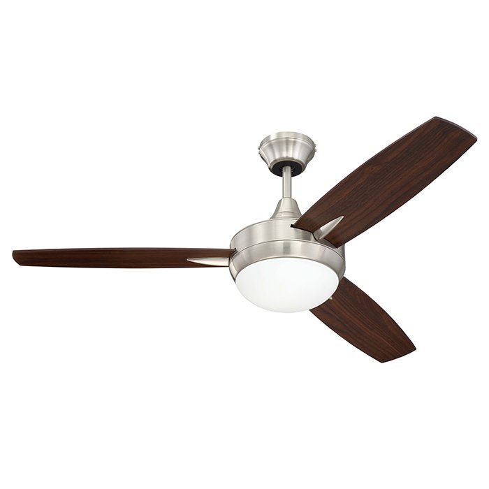 Craftmade 48" Ceiling Fan in Brushed Polished Nickel with Walnut/Dark Oak Blades and White Frost Glass
