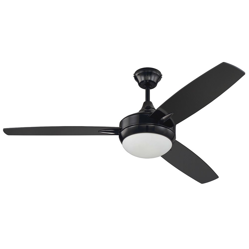 Craftmade 52" Ceiling Fan in Gloss Black with Gloss Black Blades and White Frost Glass