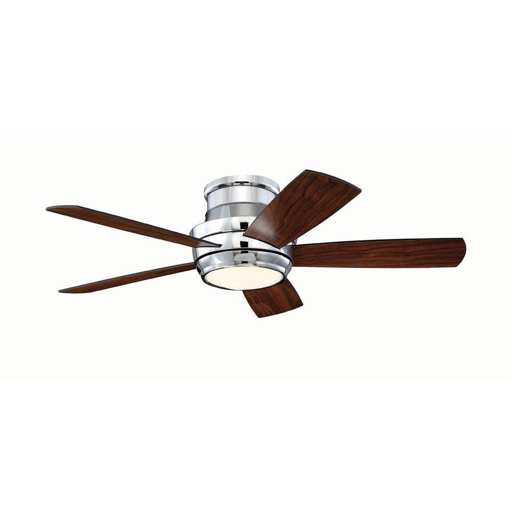 Craftmade 44" Ceiling Fan in Chrome with Flat Black/Walnut Blades and Matte White Glass