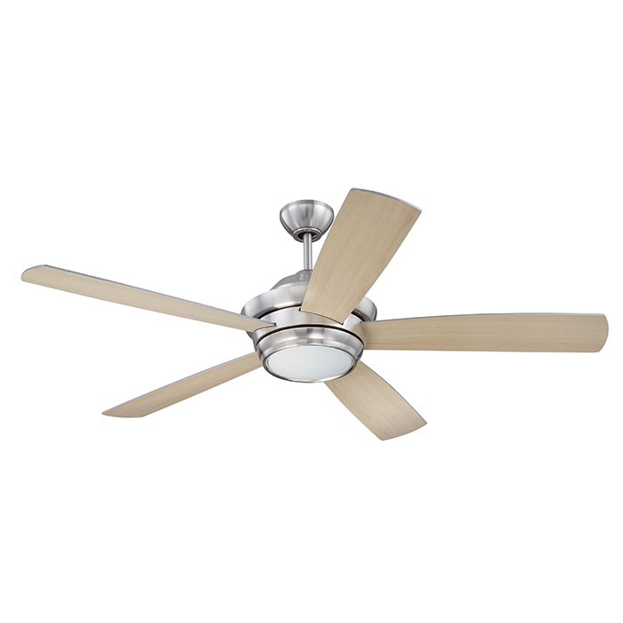 Craftmade 52" Ceiling Fan in Brushed Polished Nickel with Silver/Maple Blades and Matte White Glass