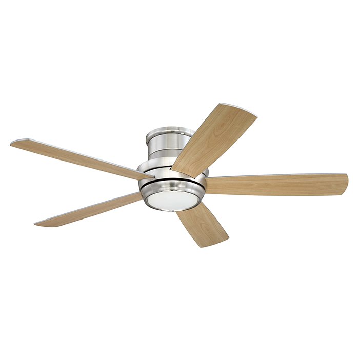 Craftmade 52" Ceiling Fan in Brushed Polished Nickel with Silver/Maple Blades and Matte White Glass