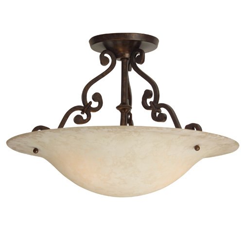 Craftmade 16" Semi Flush Light in Aged Bronze with Antique Scavo Glass