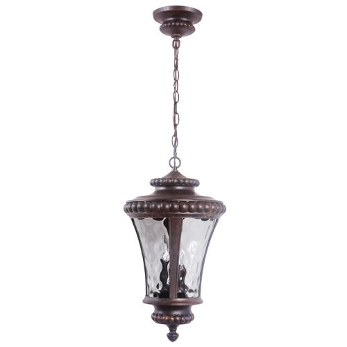 Craftmade 12" Hanging Exterior Light in Peruvian Bronze with Clear Hammered Glass