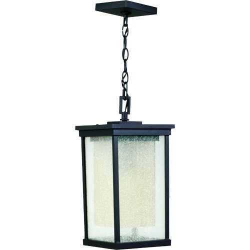 Craftmade 8" Hanging Exterior Light in Oiled Bronze with Clear Seeded Glass (Outer) & Frosted Amber Glass (Inner)