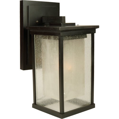 Craftmade 8" Energy Star Exterior Wall Light in Oiled Bronze with Clear Seeded Glass (Outer) & Frosted Amber Glass (Inner)
